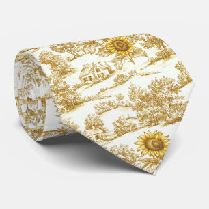 Oude Gouden Zonnebloem Botanische Toile Patroon Stropdas