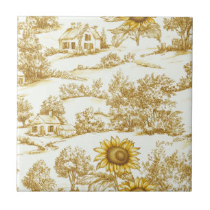 Oude Gouden Zonnebloem Botanische Toile Patroon Tegeltje