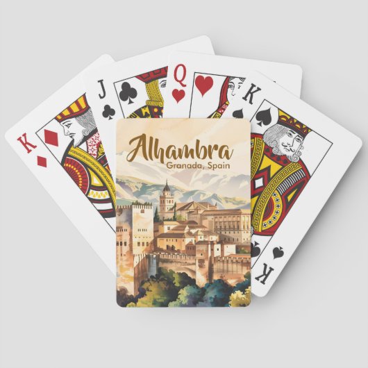 Oude Granada Spanje Alhambra Aquarel Reis Pokerkaarten (Achterkant)