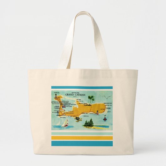Oude Grand Cayman Kaart Grote Tote Bag (Voorkant)