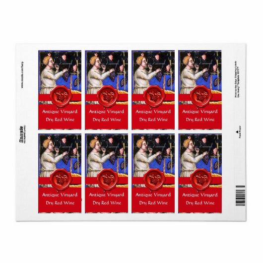 OUDE GRAPE VINEYARD HARVEST RED WAX SEAL RIBBON ETIKET (Full Sheet)