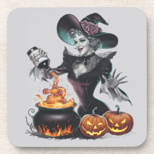 Oude grappige heks ketel Gezegende Halloween Bier Onderzetter
