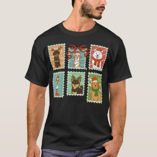 Oude Grappige Honden Kerst Stempels Mooie Kersthon T-shirt