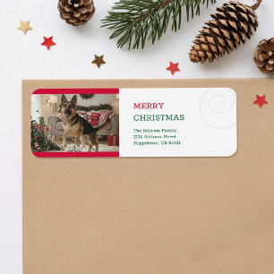 Oude grappige huisdier foto kerst retouradres etiket