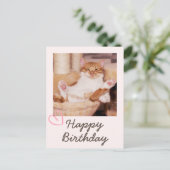 Oude Grappige Kat en Gelukkige Verjaardag Ansichtk Briefkaart (Staand voorkant)