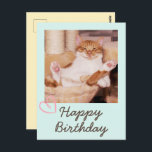 Oude Grappige Kat en Gelukkige Verjaardag Ansichtk Briefkaart<br><div class="desc">Het is de Vintage Grappige Kat en Gelukkige Verjaardag Ansichtkaart.</div>