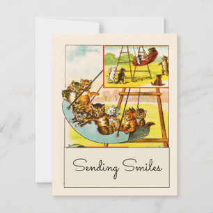 Oude Grappige Katten op Schommel Sturen Glimlachen Kaart