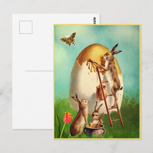 Oude grappige konijn en Pasen ei ansichtkaart Briefkaart (Voorkant / Achterkant)