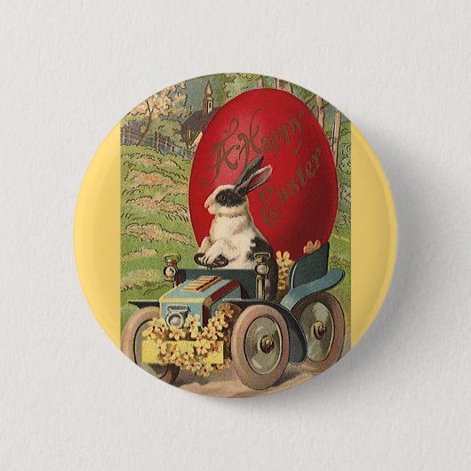 Oude grappige Pasen, konijn ei auto Ronde Button 5,7 Cm (Voorkant)