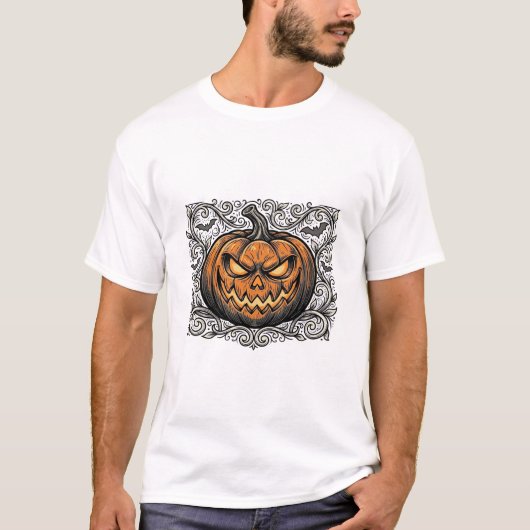 Oude Gravure Halloween Pompoen Shirt Ontwerp_1 (Voorkant)