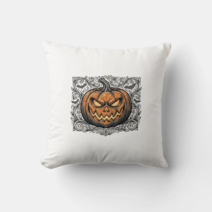 Oude Gravure Halloween Pompoen Shirt Ontwerp_1 Kussen