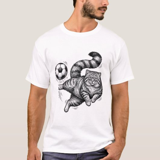 Oude Gravure Kat Voetbal Trap T-shirt Ontwerp (4) (Voorkant)