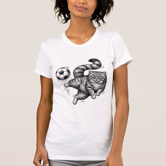 Oude Gravure Kat Voetbal Trap T-Shirt Ontwerp (4) (Voorkant)