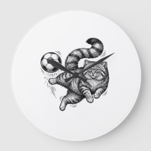 Oude Gravure Kat Voetbal Trap T-Shirt Ontwerp (4) Grote Klok