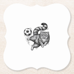 Oude Gravure Kat Voetbal Trap T-Shirt Ontwerp (4) Kartonnen Onderzetters