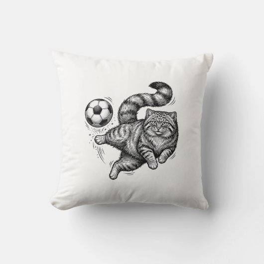 Oude Gravure Kat Voetbal Trap T-shirt Ontwerp (4) Kussen (Voorkant)