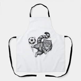 Oude Gravure Kat Voetbal Trap T-Shirt Ontwerp (4) Schort