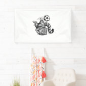Oude Gravure Kat Voetbal Trap T-Shirt Ontwerp (4) Spandoek (Insitu)