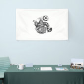 Oude Gravure Kat Voetbal Trap T-Shirt Ontwerp (4) Spandoek (Beurs)