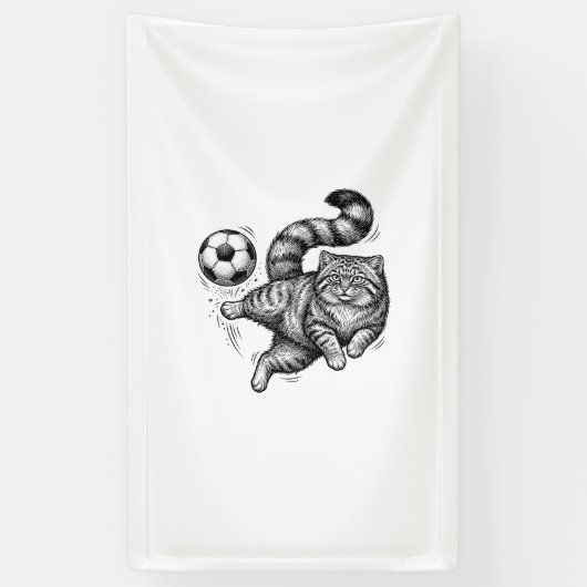 Oude Gravure Kat Voetbal Trap T-Shirt Ontwerp (4) Spandoek (Verticaal)