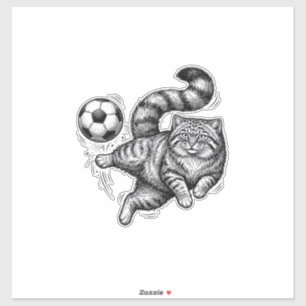 Oude Gravure Kat Voetbal Trap T-Shirt Ontwerp (4) Sticker