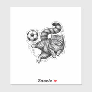 Oude Gravure Kat Voetbal Trap T-Shirt Ontwerp (4) Sticker