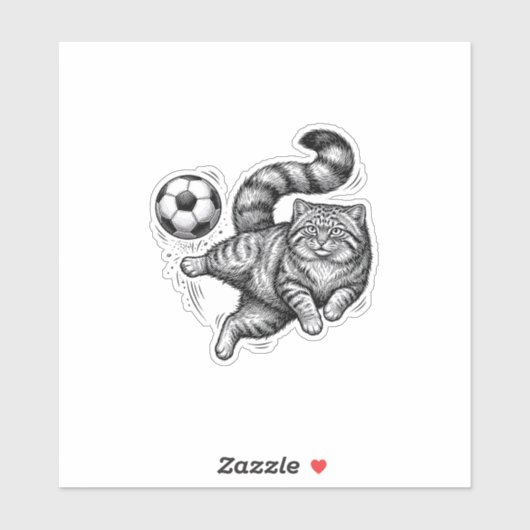 Oude Gravure Kat Voetbal Trap T-Shirt Ontwerp (4) Sticker (Vel)