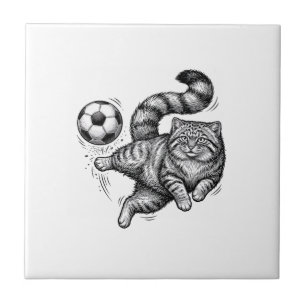 Oude Gravure Kat Voetbal Trap T-shirt Ontwerp (4) Tegeltje