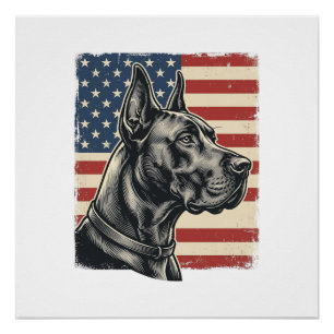 Oude Great Dane Patriottische Vlag Vectorontwerp_1 Perfect Poster