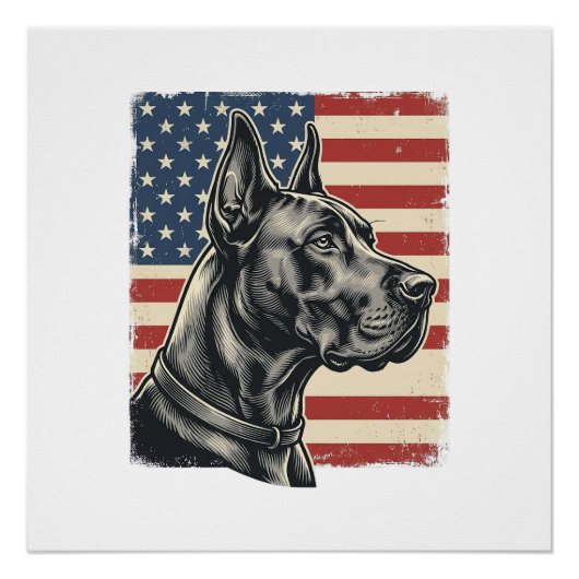 Oude Great Dane Patriottische Vlag Vectorontwerp_1 Perfect Poster (Voorkant)