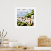 OUDE GRIEKENLAND BERGKANT DORP WATERVERF POSTER (Keuken)