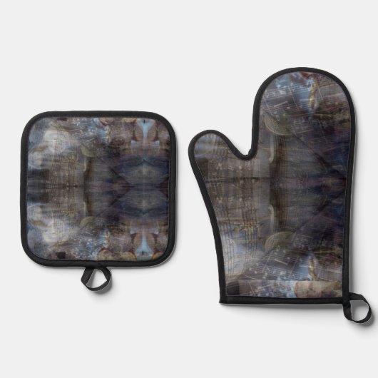 Oude Griekenland Muziek Personeel Ovenwant & Pannenlap Set (Voorkant)