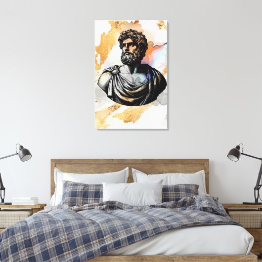 Oude Grieks man portret omgeven door goudmarmer Canvas Afdruk (Insitu (Slaapkamer))