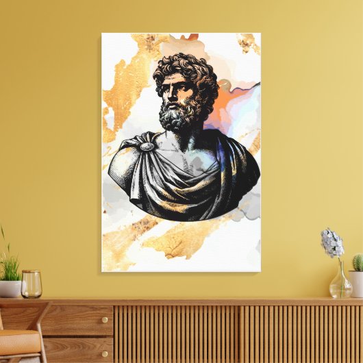 Oude Grieks man portret omgeven door goudmarmer Canvas Afdruk (Insitu (Woonkamer))