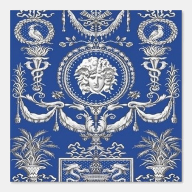 Oude Griekse Egeïsche Blauwe Medusa Designer Behang (Voorkant)