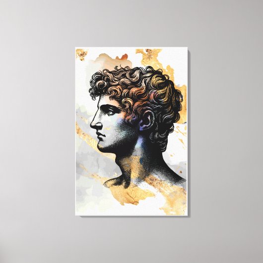 Oude Griekse man omringd door glanzend gouden marm Canvas Afdruk (Voorkant)