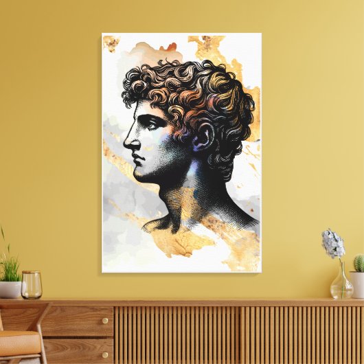 Oude Griekse man omringd door glanzend gouden marm Canvas Afdruk (Insitu (Woonkamer))