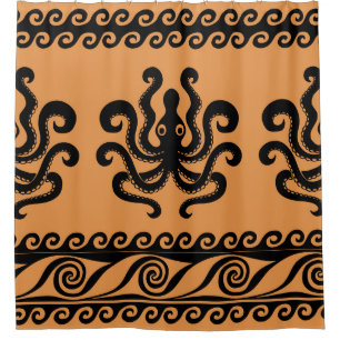 Oude Griekse octopus, golfpatroon Douchegordijn