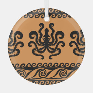 Oude Griekse octopus, golfpatroon Glas Ornament