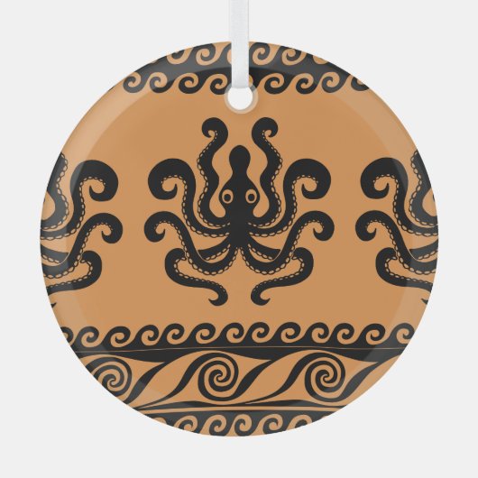 Oude Griekse octopus, golfpatroon Glas Ornament (Voorkant)