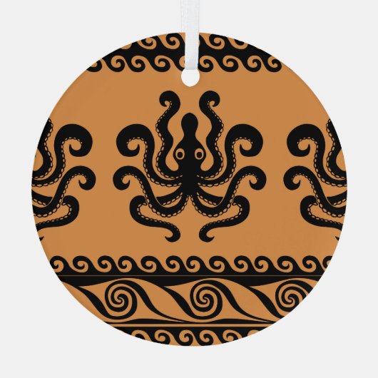 Oude Griekse octopus, golfpatroon Glas Ornament (Achterkant)