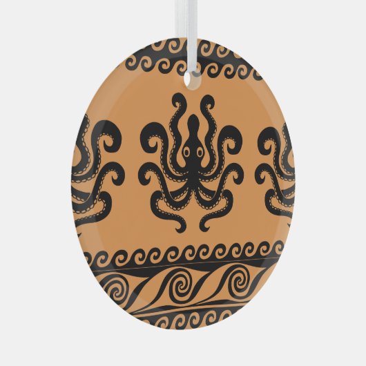 Oude Griekse octopus, golfpatroon Glas Ornament (Voorkant Rechts)