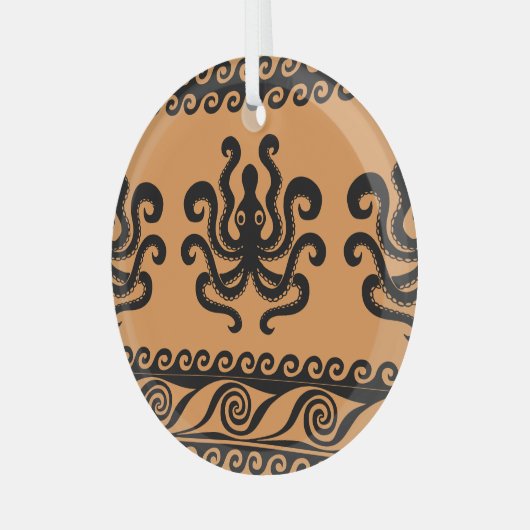 Oude Griekse octopus, golfpatroon Glas Ornament (Voorkant links)