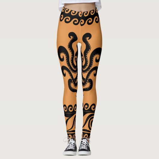 Oude Griekse octopus, golfpatroon Leggings (Voorkant)