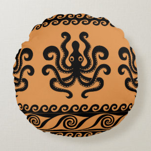 Oude Griekse octopus, golfpatroon Rond Kussen
