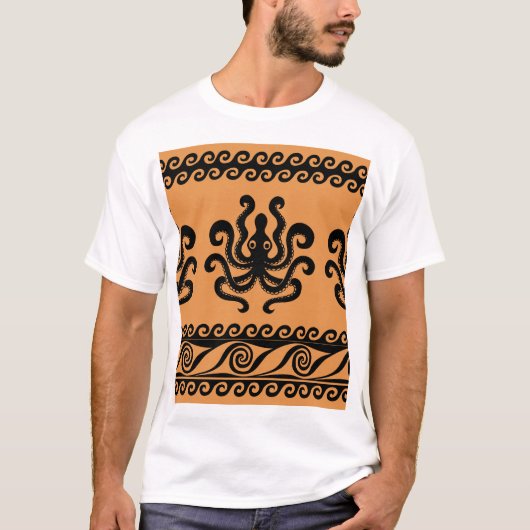 Oude Griekse octopus, golfpatroon T-shirt (Voorkant)