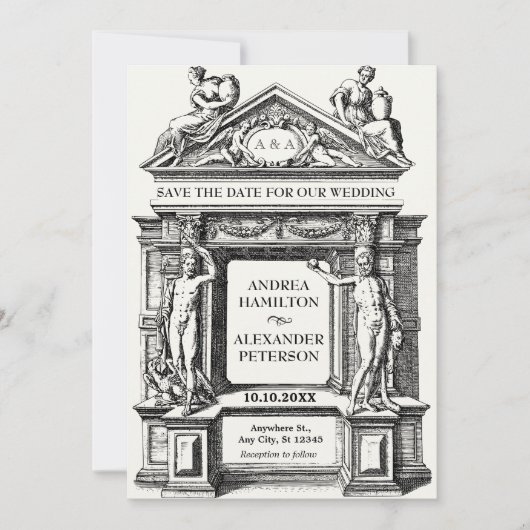 Oude Griekse Romeinse architectuur bruiloft Save The Date (Voorkant)