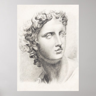Oude Griekse sculptuur zwart-wit portret Poster