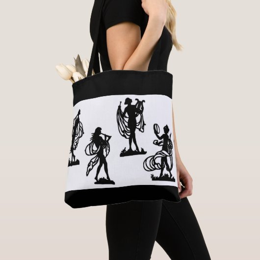 Oude Griekse silhouettes van de Muses-afdruk Tote Bag (Dichtbij)
