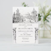 Oude Griekse stad bruiloft uitnodiging (Staand voorkant)